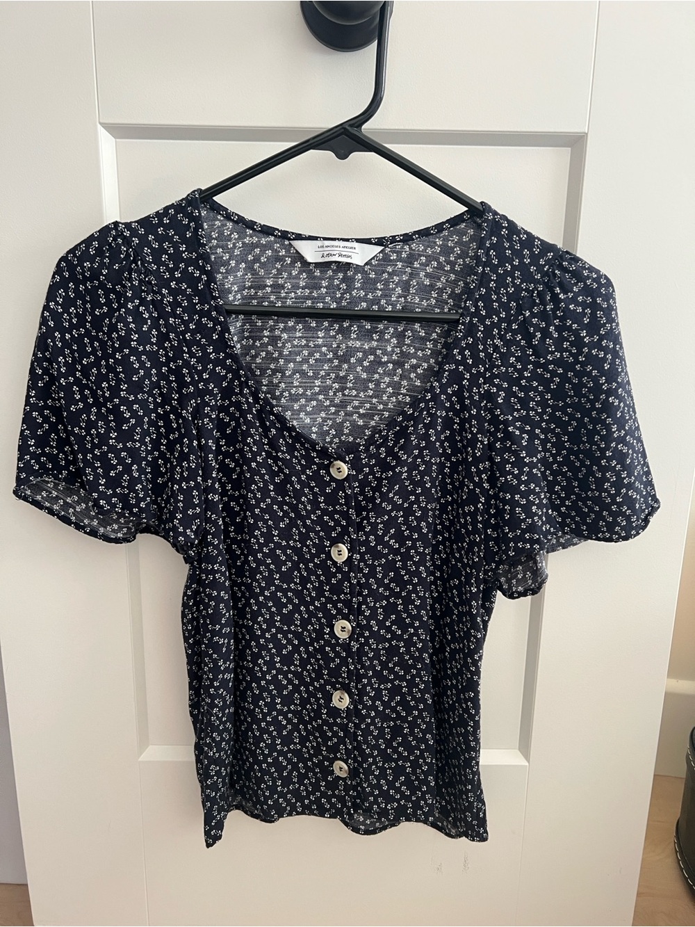 Other Stories XS Lightweight Navy Floral Button-Front Women's Top